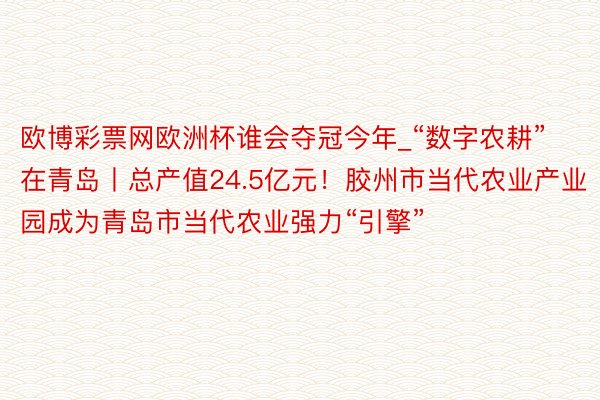 欧博彩票网欧洲杯谁会夺冠今年_“数字农耕”在青岛丨总产值24.5亿元！胶州市当代农业产业园成为青岛市当代农业强力“引擎”