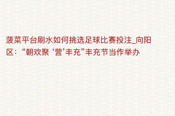 菠菜平台刷水如何挑选足球比赛投注_向阳区：“朝欢聚 ‘营’丰充”丰充节当作举办