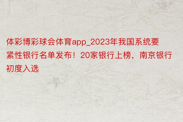 体彩博彩球会体育app_2023年我国系统要紧性银行名单发布！20家银行上榜，南京银行初度入选